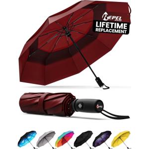 imageREPEL Windproof Travel Umbrella  Compact ampamp Withstands Winds up to 85MPH  Strongest Premium Auto Folding Umbrella for Rain and Sun  Durable Light ampamp Portable for Women ampamp Men  Fits Backpack ampamp CarsRed