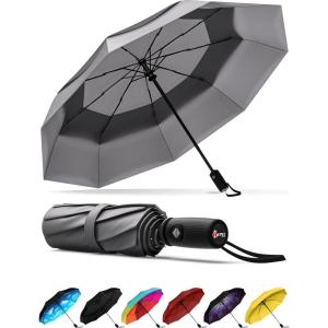 imageREPEL Windproof Travel Umbrella  Compact ampamp Withstands Winds up to 85MPH  Strongest Premium Auto Folding Umbrella for Rain and Sun  Durable Light ampamp Portable for Women ampamp Men  Fits Backpack ampamp CarsGray