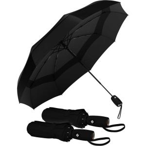 imageREPEL Windproof Travel Umbrella  Compact ampamp Withstands Winds up to 85MPH  Strongest Premium Auto Folding Umbrella for Rain and Sun  Durable Light ampamp Portable for Women ampamp Men  Fits Backpack ampamp CarsBlack  Travel Umbrella 2 Pack