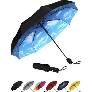 imageREPEL Windproof Travel Umbrella  Compact ampamp Withstands Winds up to 85MPH  Strongest Premium Auto Folding Umbrella for Rain and Sun  Durable Light ampamp Portable for Women ampamp Men  Fits Backpack ampamp CarsBlue Sky