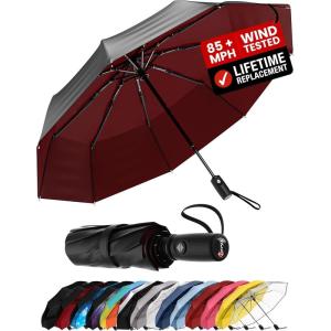 imageREPEL Windproof Travel Umbrella  Compact ampamp Withstands Winds up to 85MPH  Strongest Premium Auto Folding Umbrella for Rain and Sun  Durable Light ampamp Portable for Women ampamp Men  Fits Backpack ampamp CarsBlack  Red