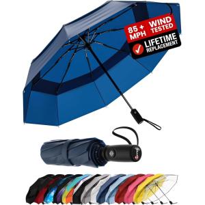 imageREPEL Windproof Travel Umbrella  Compact ampamp Withstands Winds up to 85MPH  Strongest Premium Auto Folding Umbrella for Rain and Sun  Durable Light ampamp Portable for Women ampamp Men  Fits Backpack ampamp CarsNavy Blue