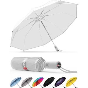 imageREPEL Windproof Travel Umbrella  Compact ampamp Withstands Winds up to 85MPH  Strongest Premium Auto Folding Umbrella for Rain and Sun  Durable Light ampamp Portable for Women ampamp Men  Fits Backpack ampamp CarsFoggy wWhite Ribs