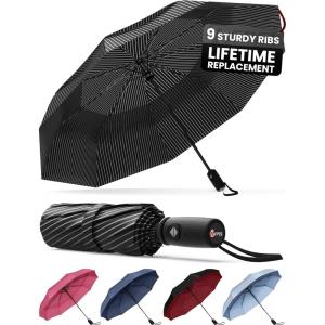 imageREPEL Windproof Travel Umbrella  Compact ampamp Withstands Winds up to 85MPH  Strongest Premium Auto Folding Umbrella for Rain and Sun  Durable Light ampamp Portable for Women ampamp Men  Fits Backpack ampamp CarsPinstripe