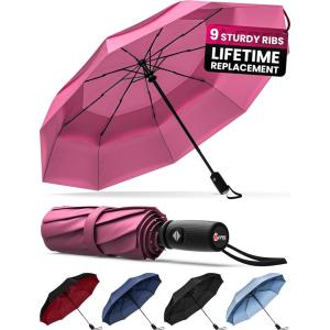 imageREPEL Windproof Travel Umbrella  Compact ampamp Withstands Winds up to 85MPH  Strongest Premium Auto Folding Umbrella for Rain and Sun  Durable Light ampamp Portable for Women ampamp Men  Fits Backpack ampamp CarsPink