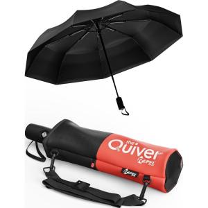 imageREPEL Windproof Travel Umbrella  Compact ampamp Withstands Winds up to 85MPH  Strongest Premium Auto Folding Umbrella for Rain and Sun  Durable Light ampamp Portable for Women ampamp Men  Fits Backpack ampamp CarsBlack Umbrella  Black  Red Carrying Sling