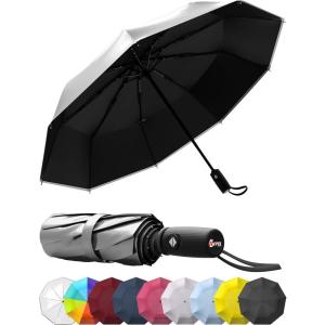 imageREPEL Windproof Travel Umbrella  Compact ampamp Withstands Winds up to 85MPH  Strongest Premium Auto Folding Umbrella for Rain and Sun  Durable Light ampamp Portable for Women ampamp Men  Fits Backpack ampamp CarsSilverBlack