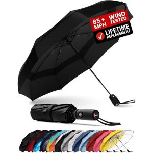 imageREPEL Windproof Travel Umbrella  Compact ampamp Withstands Winds up to 85MPH  Strongest Premium Auto Folding Umbrella for Rain and Sun  Durable Light ampamp Portable for Women ampamp Men  Fits Backpack ampamp CarsBlack