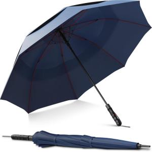 imageRepel Umbrella Extra Large Windproof Golf Umbrella  Covers 2 People  60quot Wide Vented Double Canopy with Reinforced Fiberglass Ribs Waterproof Coated CanopyNavy Blue
